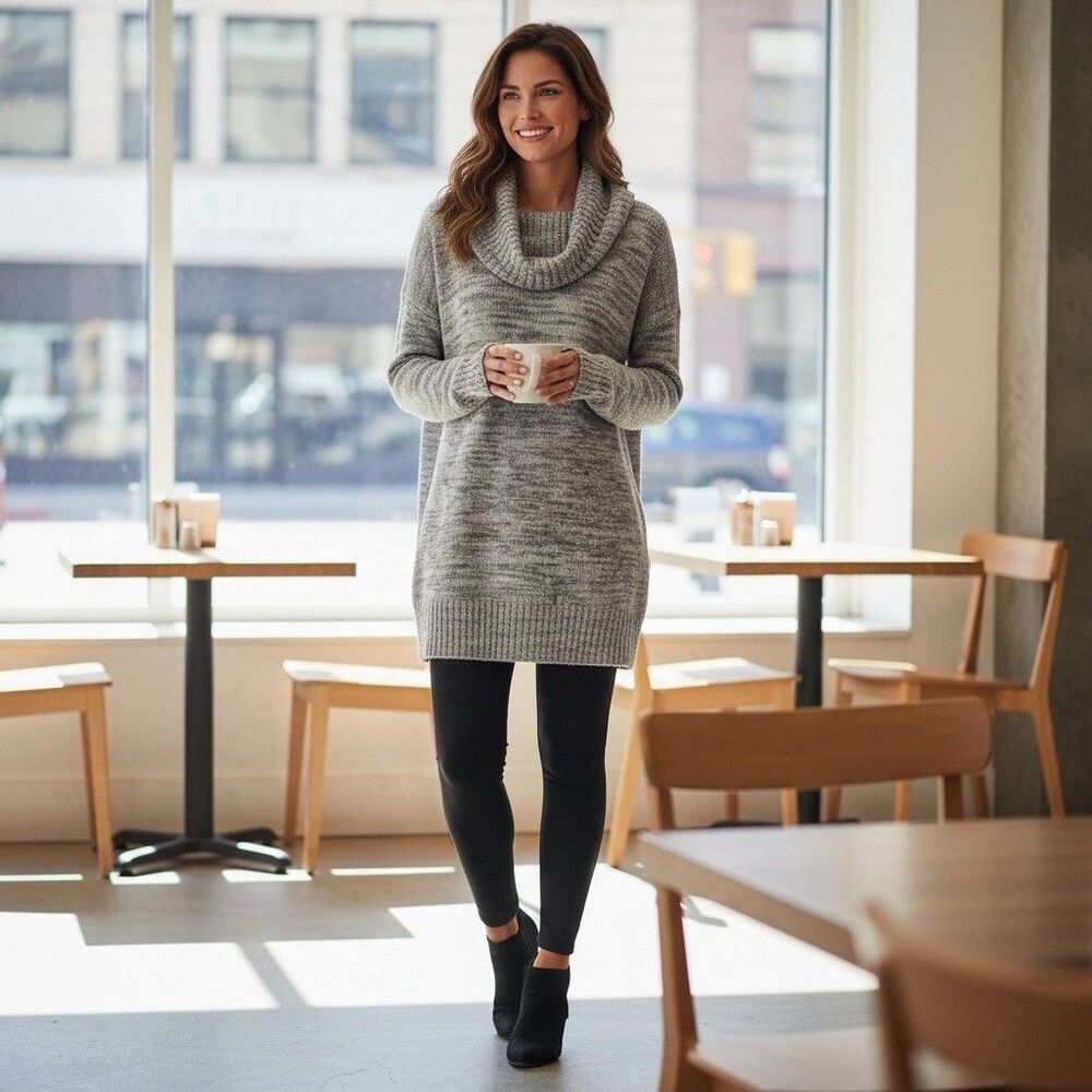 AB Studio Pullover Cowl Neck Gray Sweater Top Size Large